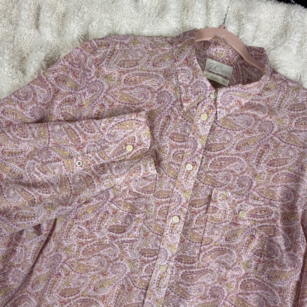 J.Crew Womens 20 Classic Fit 100% Silk Paisley Button Down Shirt Pink Purple